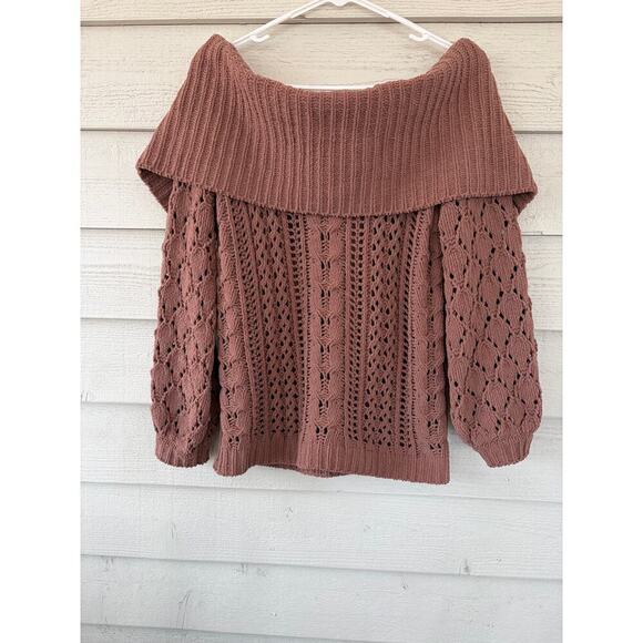 Anthropologie Moon & Madison Dusty Rose Off Shoulder Chunky Knit Sweater XS - Picture 3 of 9